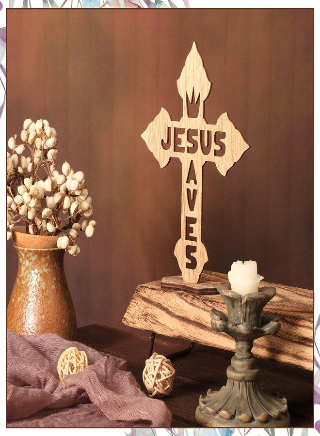 Yuntau 24 Pcs Wooden Crosses Baptism Crafts Centerpieces for Tables Wood Catholic Standing Cross with Bases for Communion Decor Home Tables Decoration Gift, 6 Styles, 6.7 x 4.3 Inch (Brown) - Image 3